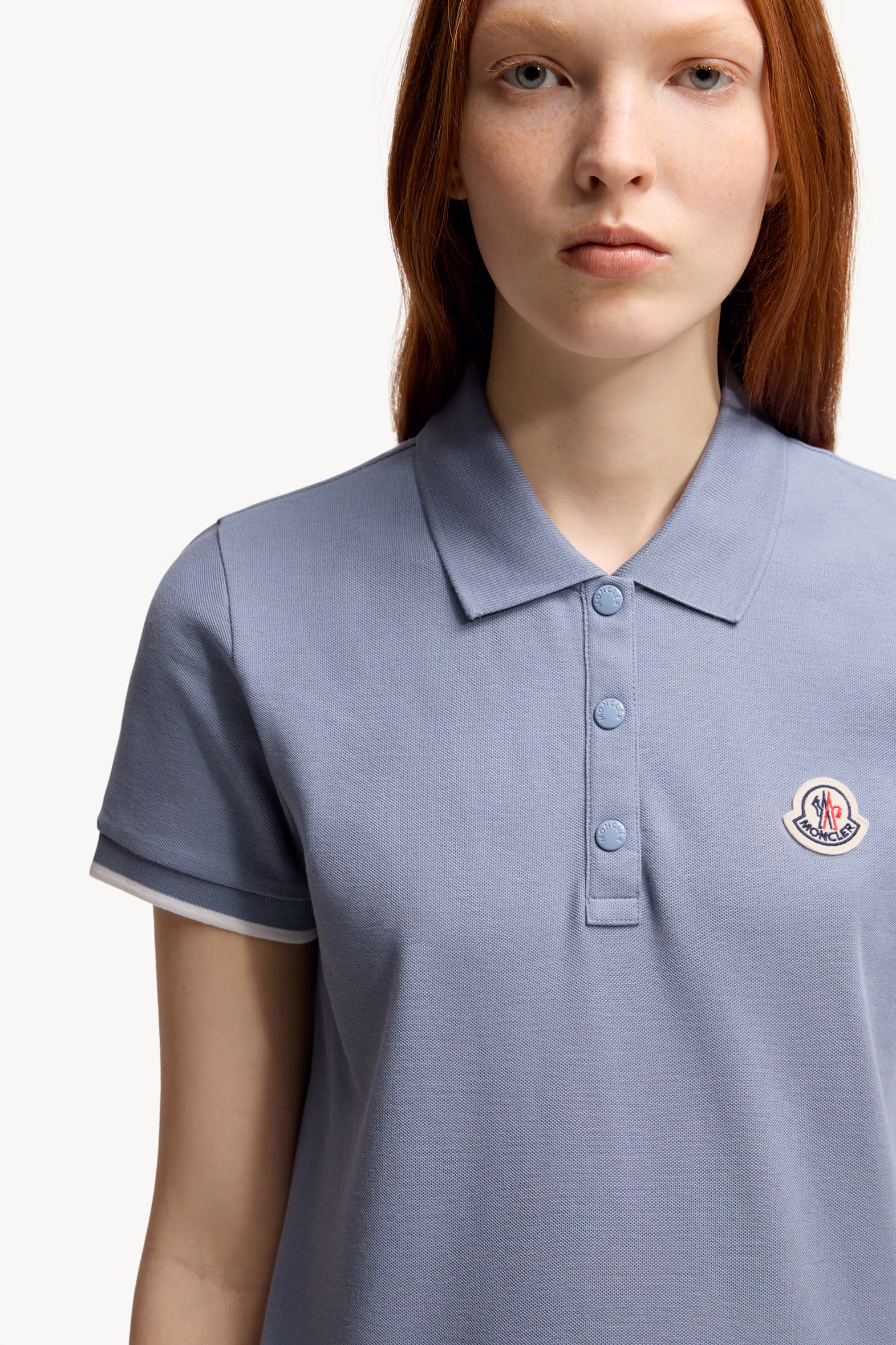 Logo Patch Cotton Piquet Polo Shirt Women Light Blue Moncler 6